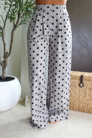 Pleated Polka Dot Trouser Pants • Grey