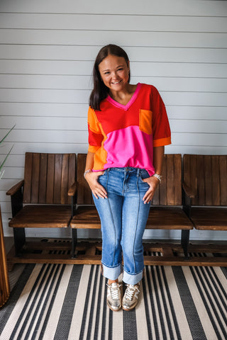 Perfectly Playful Colorblock Top • Red Mix