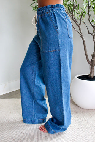 Wendy Drawstring Wide Leg • Dark Wash