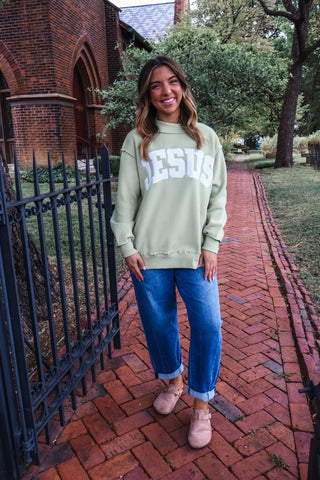 Jesus Letter Patch Pullover • Lime