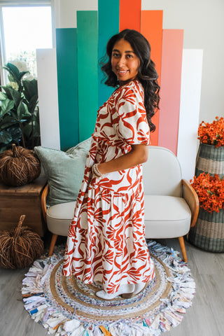 Fall Foliage Ruffle Midi • Rust - FINAL SALE