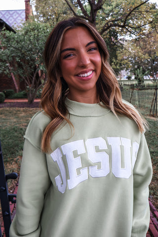 Jesus Letter Patch Pullover • Lime