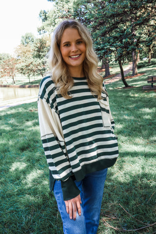 Seeing Stripes Oversized Pullover • Emerald
