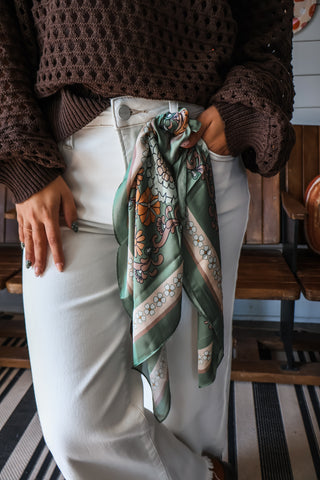Flower Fields Silk Scarf • Olive