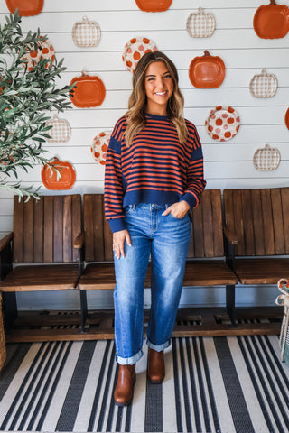 Playful Stripes Pullover • Navy/Rust