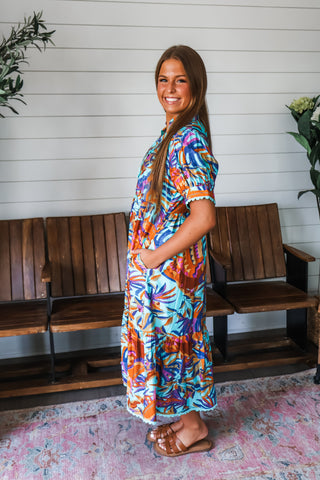 Island Vibes Printed Midi • Turquoise - FINAL SALE