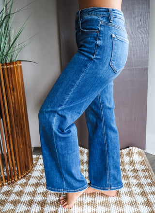 Caroline Relaxed Straight Leg | Tummy Control • Dark Wash