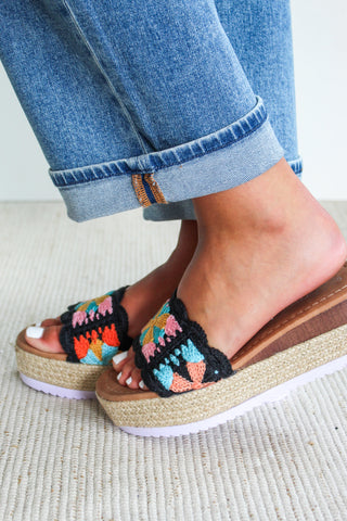 Paloma Platform Crochet Sandal • Black - FINAL SALE