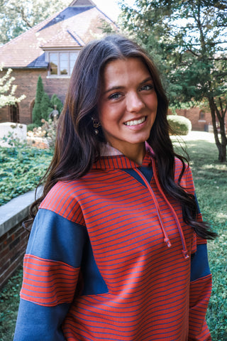 By Your Side Striped Hoodie • Rust/Navy