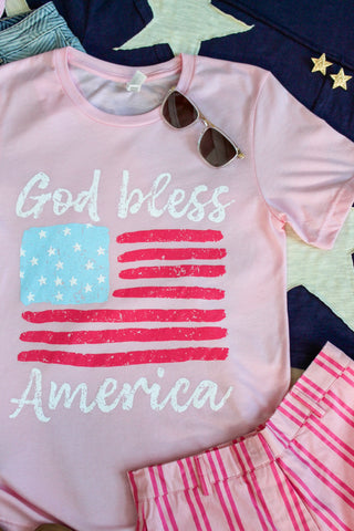 God Bless America Graphic Tee • Light Pink