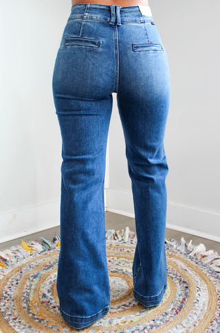 Perl Double Button Bootcut | Tummy Control • Medium Wash - FINAL SALE