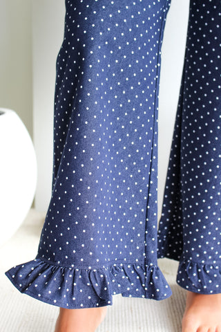 Dotted Darling Ruffle Pants • Navy
