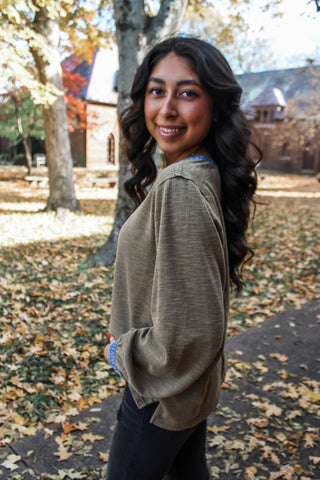 Merry Meadows Henley • Olive/Denim