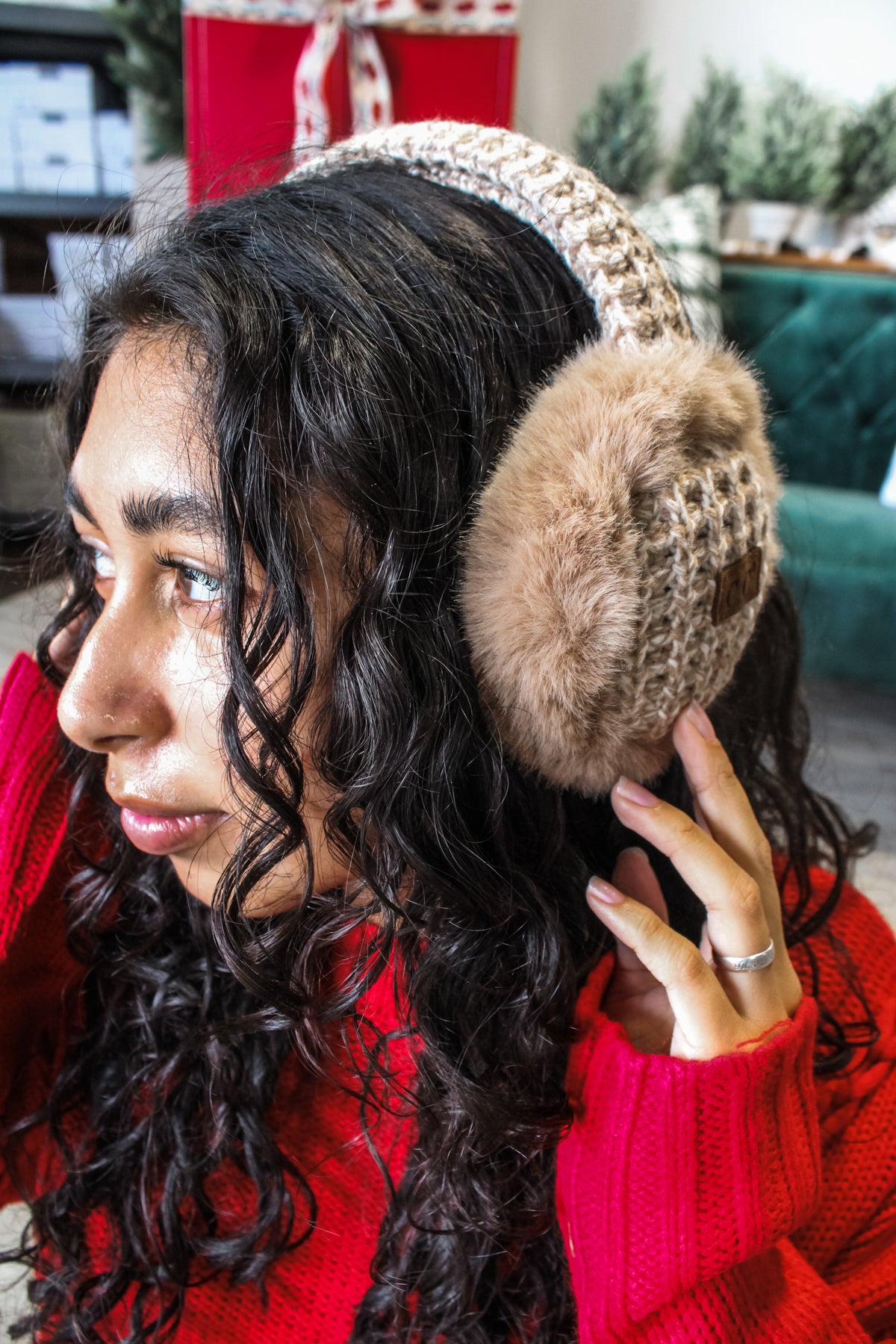 Feeling Cozy C.C Beanie Cable Knit Earmuff • Camel