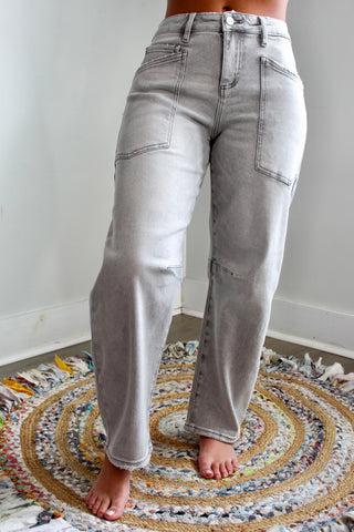 Maia Patch Pocket Barrel Jean • Light Grey