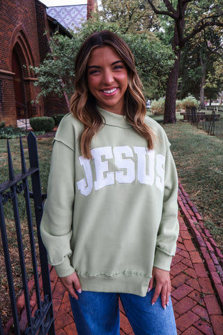 Jesus Letter Patch Pullover • Lime