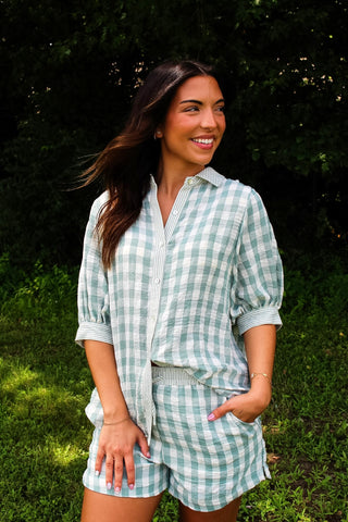 Coastal Cottage Short Set • Sage Gingham