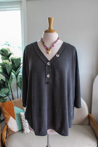 Miles Ahead Henley Top • Charcoal - PLUS - FINAL SALE