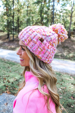 Fun & Festive Pom Beanie • Pink Mix