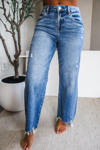 Lyla Distressed Wide Leg • Medium Wash