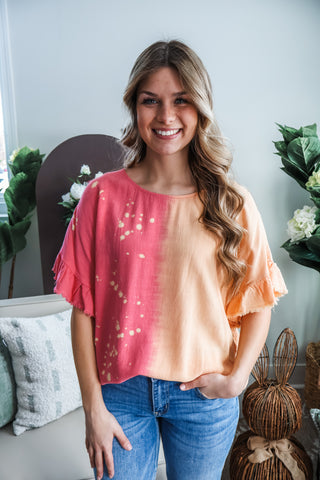 Sun-Drenched Dip Dye Linen Top • Coral