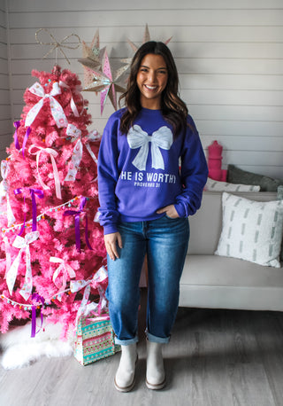 She Is Worthy Graphic Sweatshirt • Purple