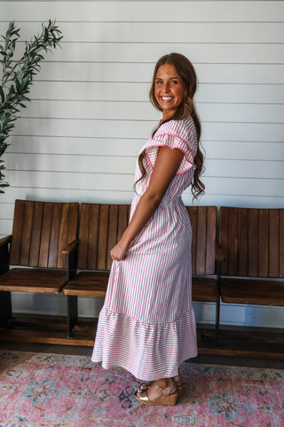 Springtime Stripes Ruffle Midi • Pink