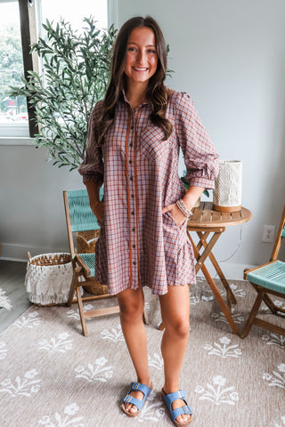 Pretty In Plaid Shirtdress • Brown/Blue
