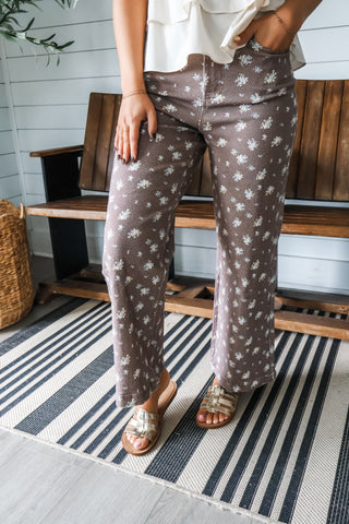 Willow Floral Denim Pants • Mocha