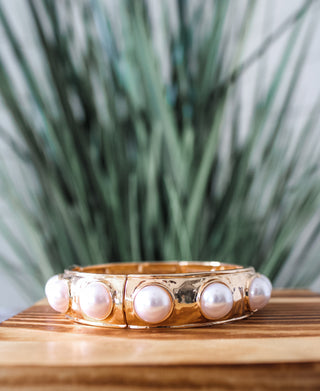 Bold Elegance Bangle Bracelet • Pearl/Gold