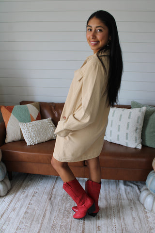 Denim Statement Utility Dress • Camel