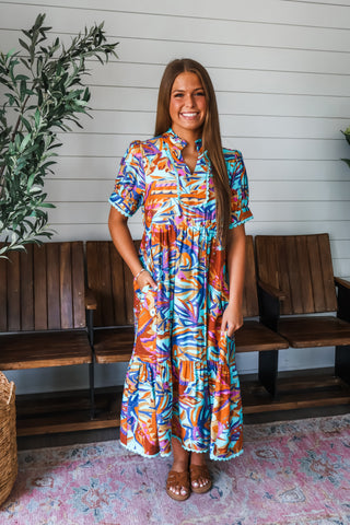 Island Vibes Printed Midi • Turquoise - FINAL SALE