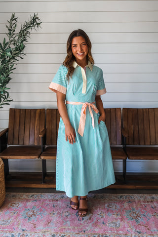 Sensational Stripes Pocket Dress • Green Multi