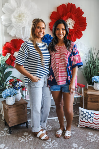 Stars & Stripes Patchwork Top • Red/Navy