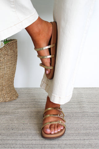 Elvina Three Strap Sandal • Gold - FINAL SALE