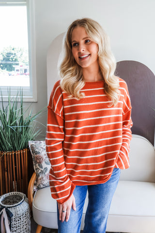 Fall Frenzy 17 • Sunset Orange Striped Sweater - FINAL SALE
