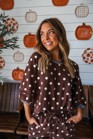 Playful Personality Dotted Pant Set • Brown