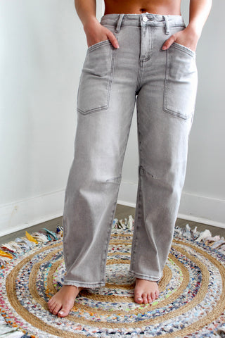 Maia Patch Pocket Barrel Jean • Light Grey