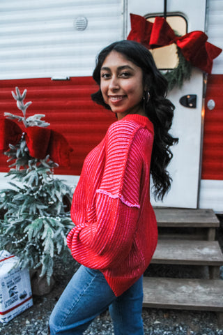 Classic Carols Two-Tone Sweater • Red