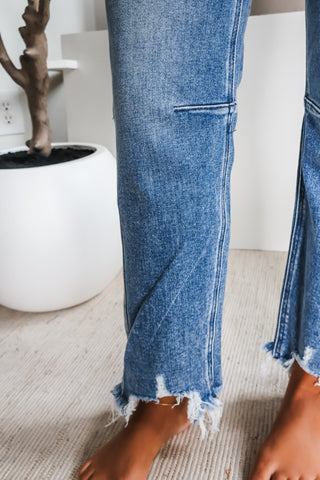 Skye Distressed Hem Straight • Medium Wash