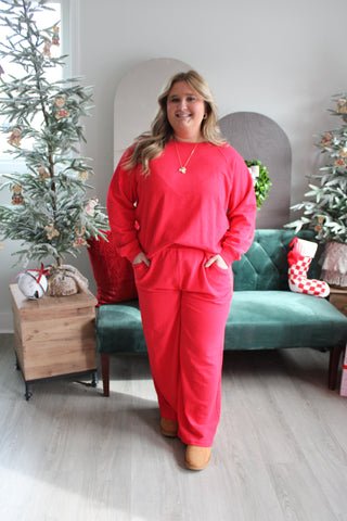 Home For The Holidays Pant Set • Red - PLUS