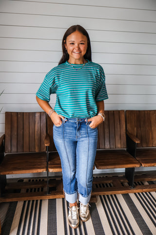 Camden Striped Crewneck • Green/Pink