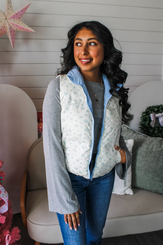 Fresh Snowfall Floral Vest • Blue