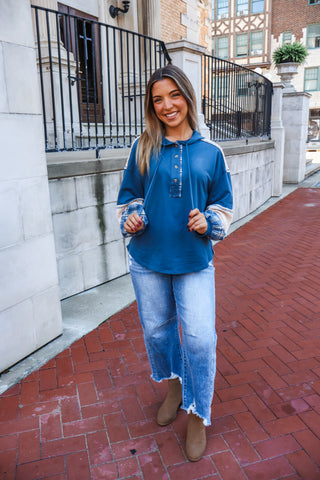 Pop Of Plaid Hoodie Pullover • Blue