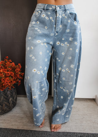 Daisy Printed Barrel Leg Jean - FINAL SALE