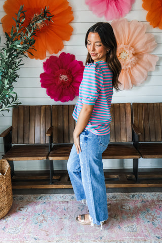 Sunny Side Stripes • Pink/Teal