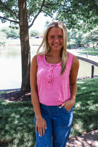 Summer Sale 7 • Pink Henley Tank - FINAL SALE
