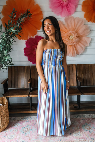 Tidelines Strapless Maxi • Blue Multi