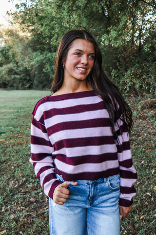 Elsie Striped Boatneck Sweater • Plum Mix