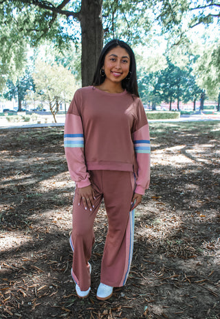 Up Next Color Tape Pant Set • Mauve
